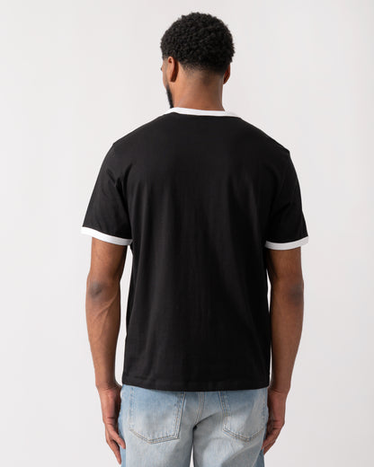 back of a model wearing a HUGO Doffice Mens T-Shirt in Black