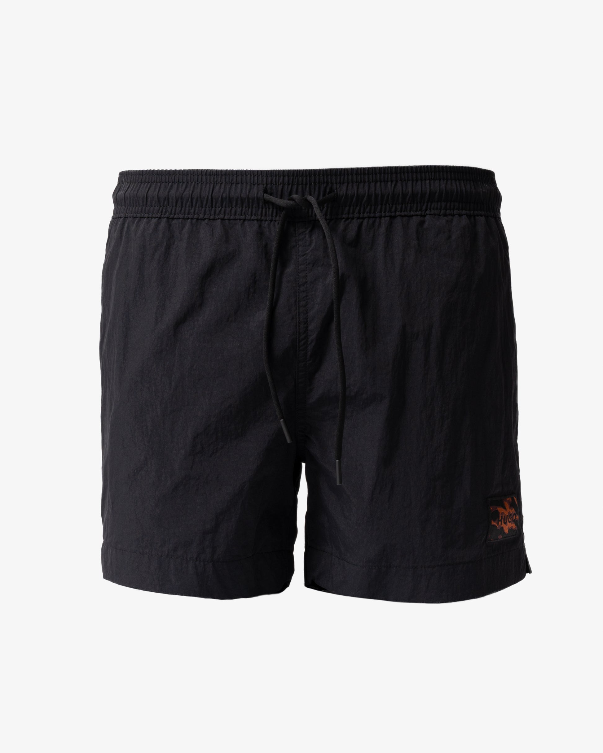 front of HUGO Dominica Mens Quick-Drying Swim Shorts In Recycled Material With Logo in Black 004