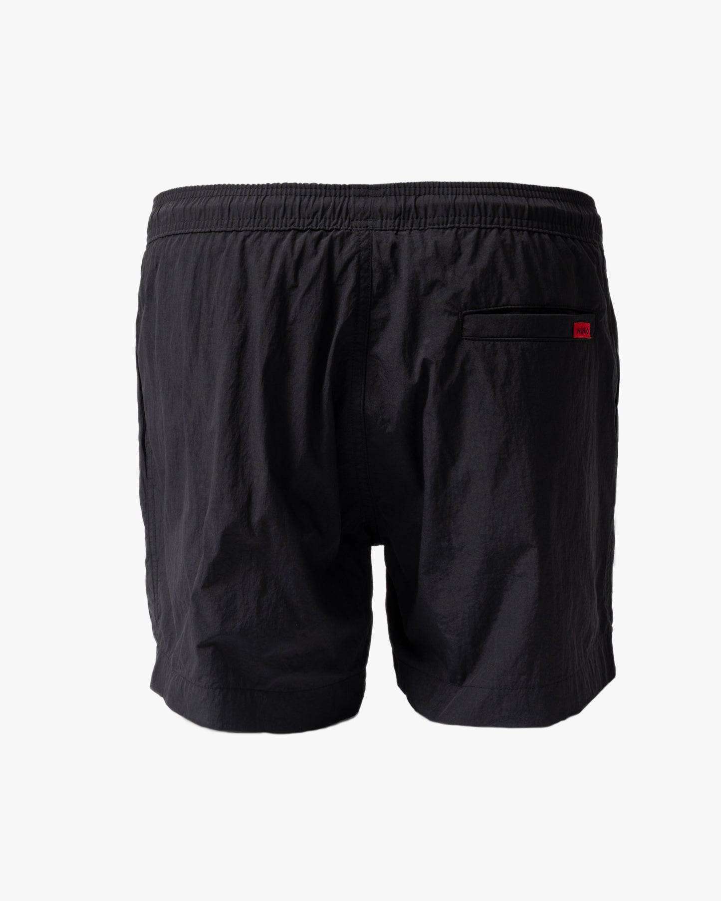 back of HUGO Dominica Mens Quick-Drying Swim Shorts In Recycled Material With Logo in Black 004