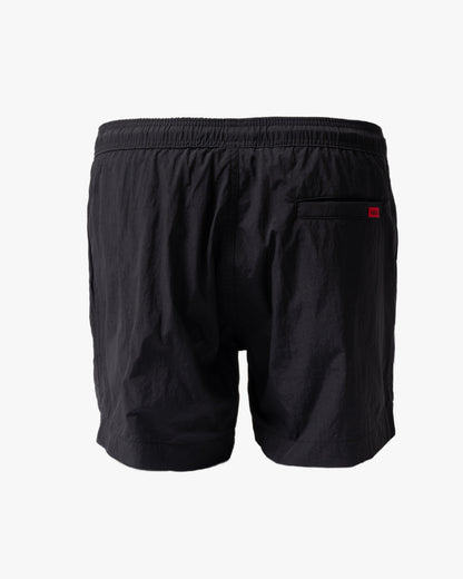 back of HUGO Dominica Mens Quick-Drying Swim Shorts In Recycled Material With Logo in Black 004