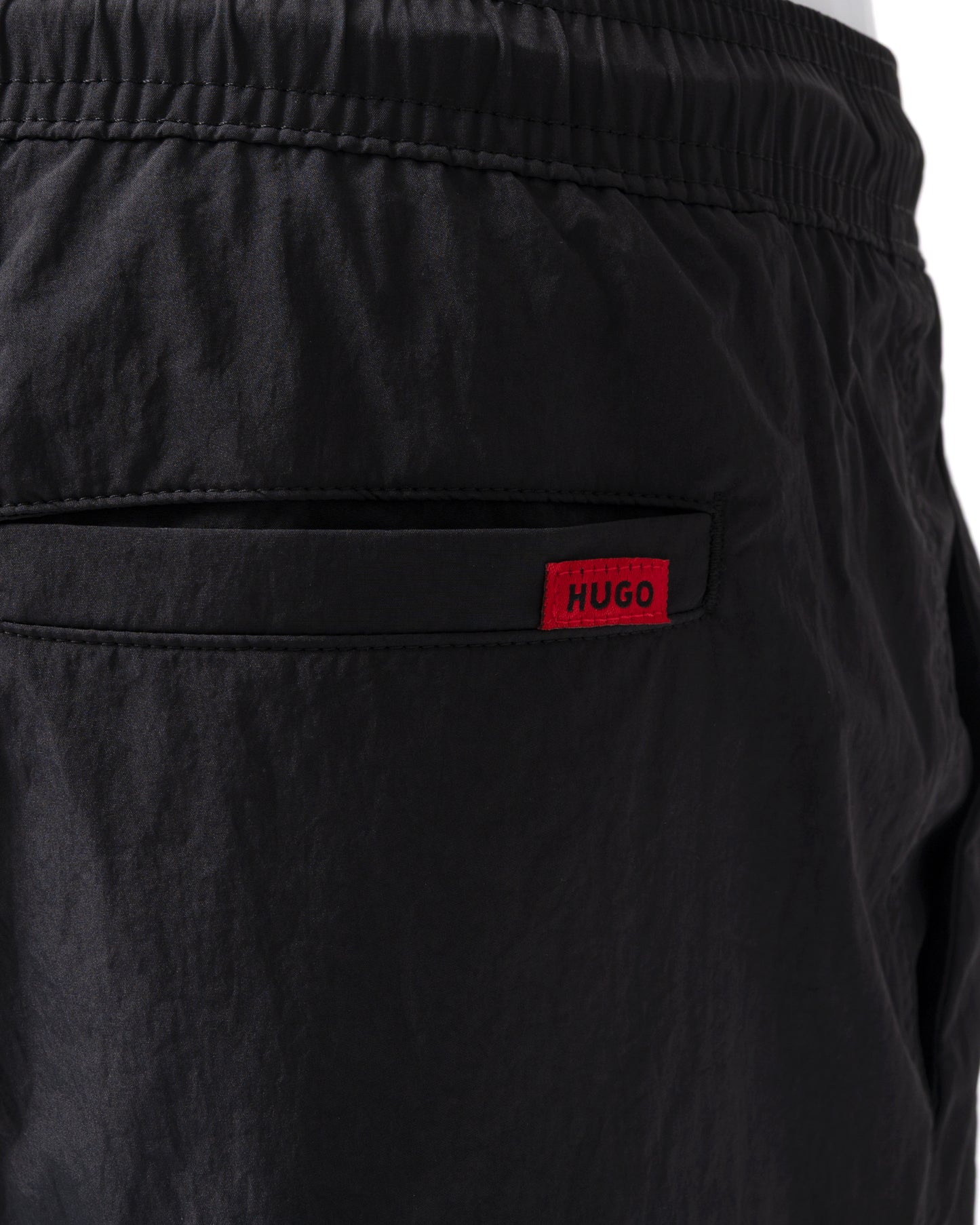 back detail of HUGO Dominica Mens Quick-Drying Swim Shorts In Recycled Material With Logo in Black 004