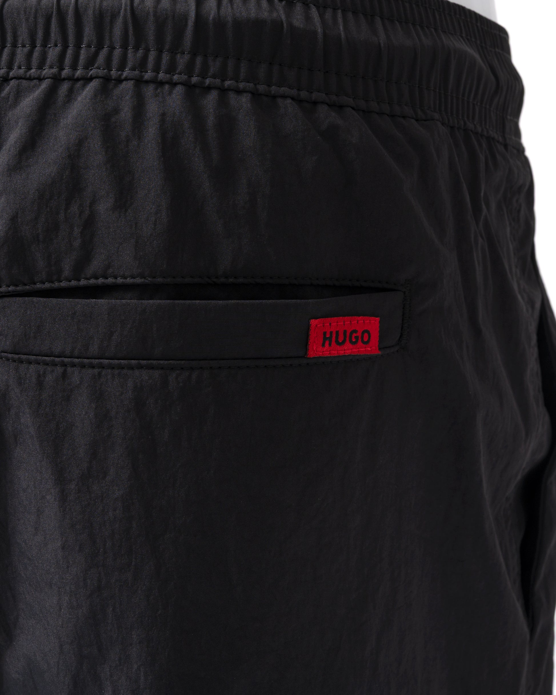 back detail of HUGO Dominica Mens Quick-Drying Swim Shorts In Recycled Material With Logo in Black 004