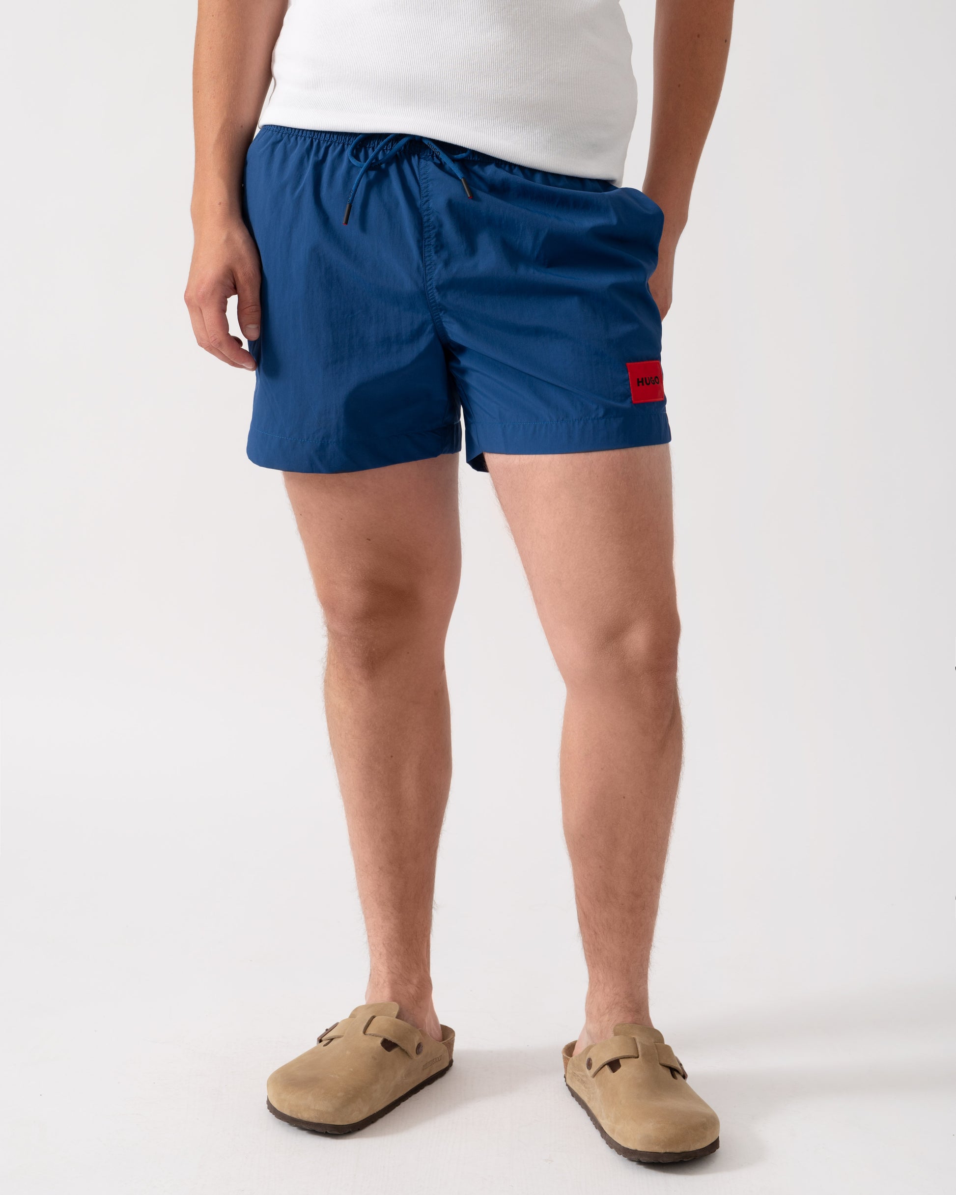 HUGO Dominica Mens Quick-Drying Swim Shorts In Recycled Material With Logo - Open Blue 498