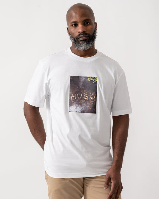model wearing a HUGO Doreston Mens Graphic T-Shirt in White