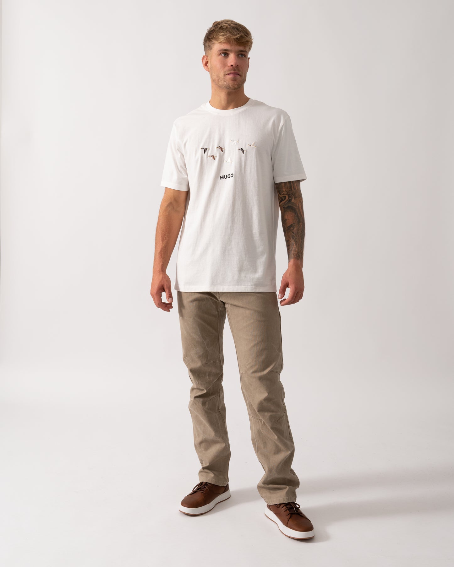 HUGO Dugolini Mens Cotton-Jersey T-Shirt with Embroidered Logo Artwork - Natural 102