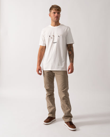 HUGO Dugolini Mens Cotton-Jersey T-Shirt with Embroidered Logo Artwork - Natural 102