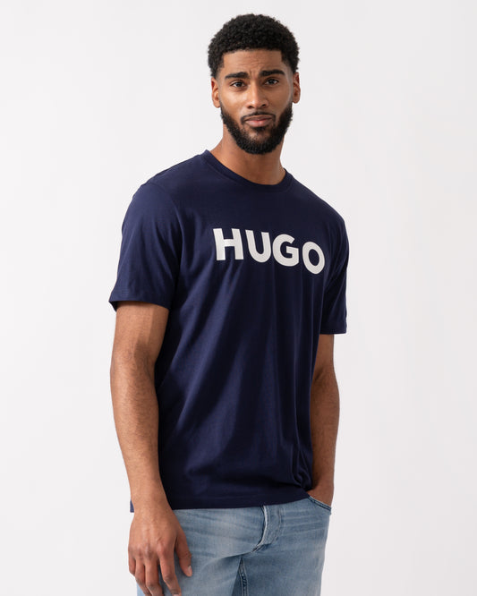 Model wearing a HUGO Dulivio Mens T-Shirt in Navy