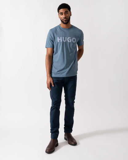 Full length shot of a Model wearing a HUGO Dulivio Mens T-Shirt in Open Blue