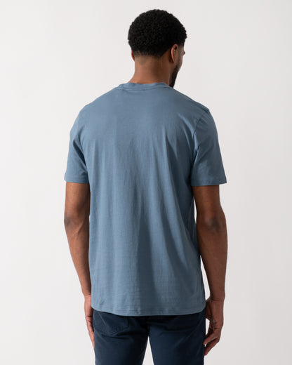 back shot of a Model wearing a HUGO Dulivio Mens T-Shirt in Open Blue