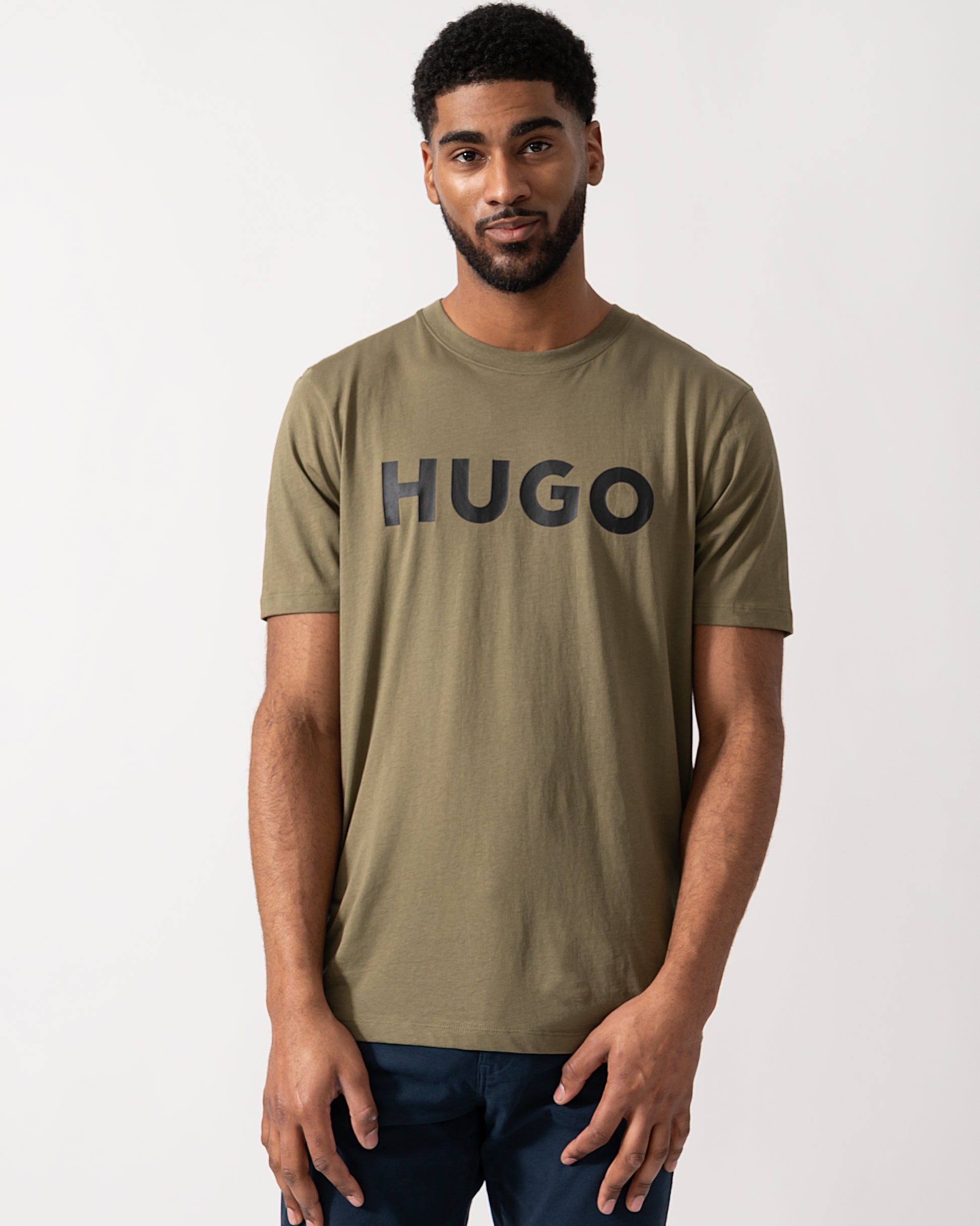 Model wearing a HUGO Dulivio Mens T-Shirt in Open Green