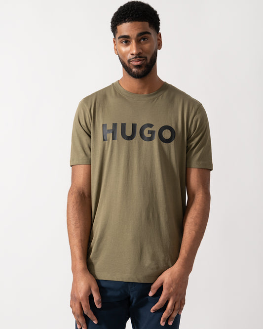 Model wearing a HUGO Dulivio Mens T-Shirt in Open Green