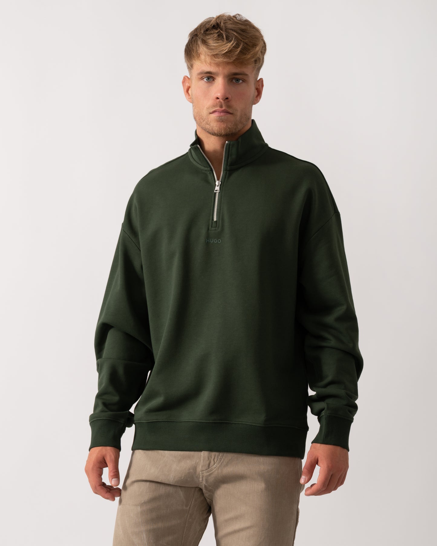 HUGO Durty244 Mens 1/4 Zip Sweatshirt - Dark Green 309