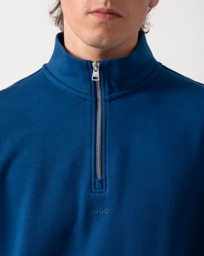 detail of a HUGO Durty244 Mens 1/4 Zip Sweatshirt in Open Blue 498