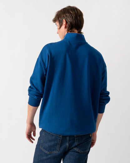 back of a HUGO Durty244 Mens 1/4 Zip Sweatshirt in Open Blue 498