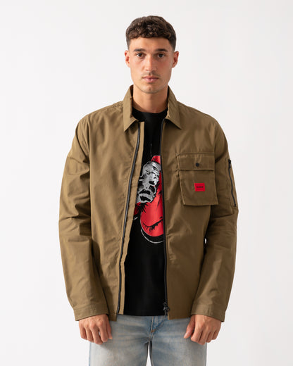 HUGO Emmond Mens Zip Overshirt - Open Green 355