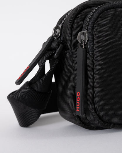 zipper pull detail shot of a HUGO Ethon 3.0 Mens Crossbody Bag in Black