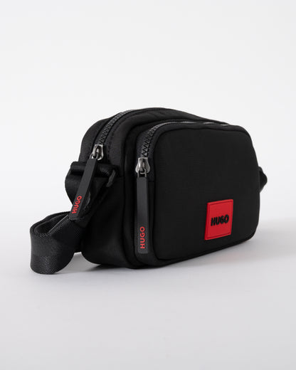 detail shot of a HUGO Ethon 3.0 Mens Crossbody Bag in Black
