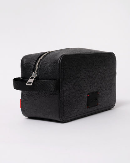 studio photograph showing the side of a HUGO Ethon HI EVO Mens Washbag in Black 002