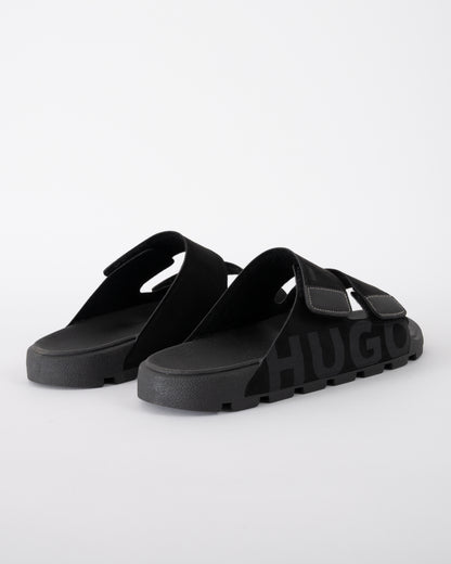 back shot of HUGO Evander Mens Faux-Suede lides with Logo Detailing in Black