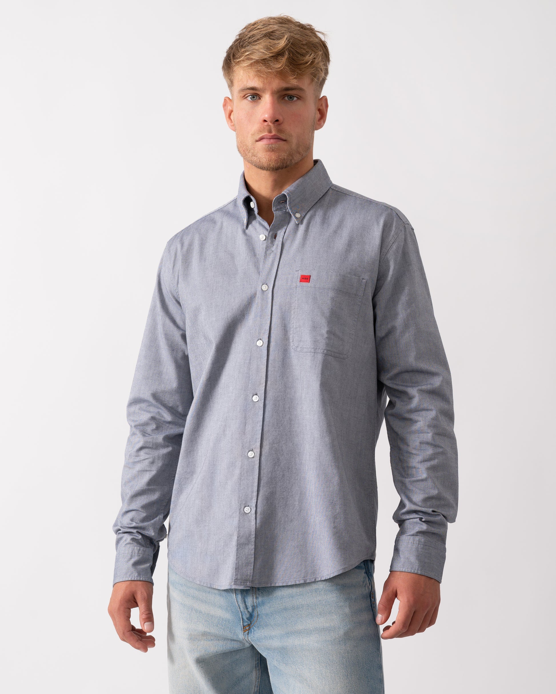 HUGO Evito Slim Fit Mens Long Sleeved Shirt in Navy