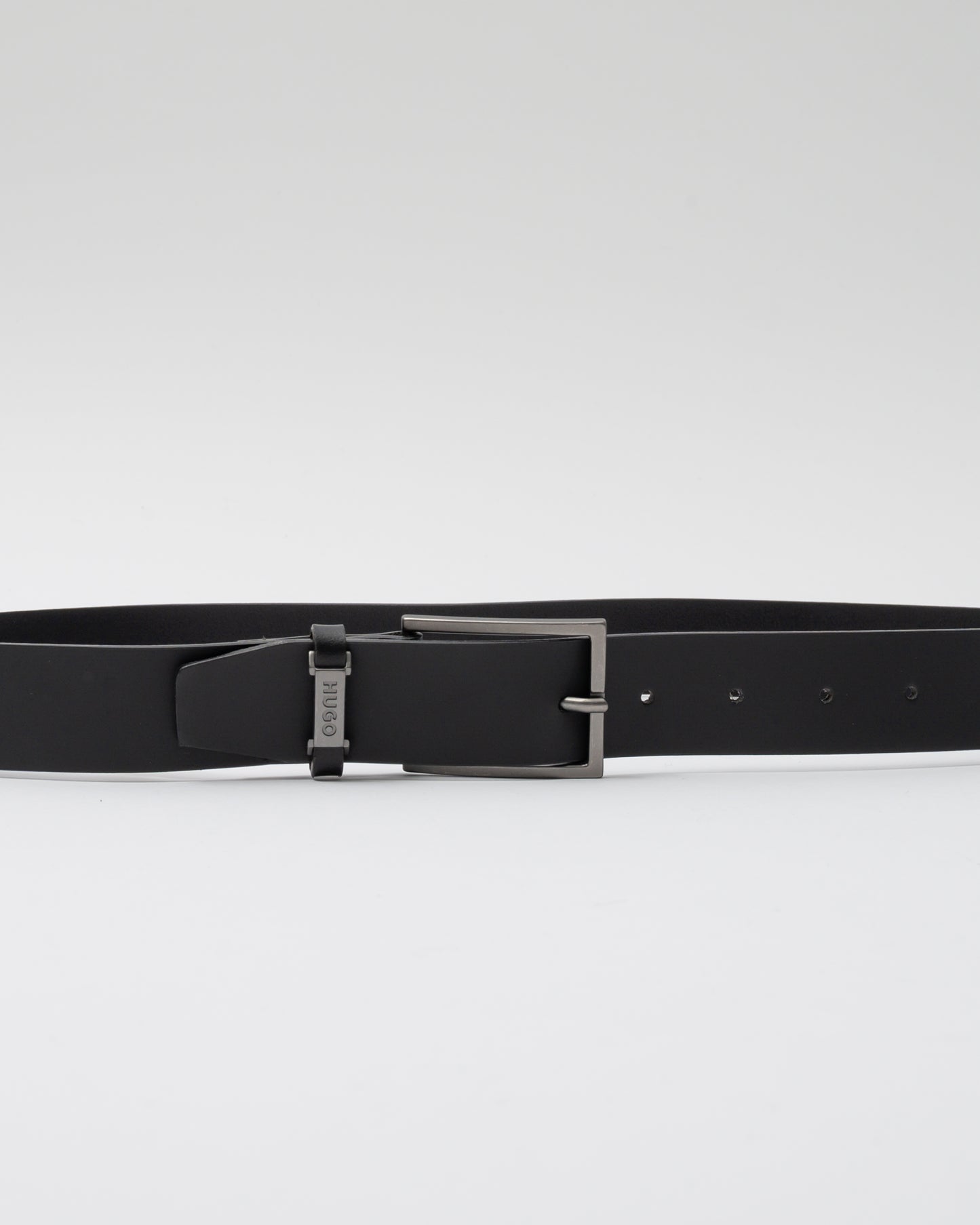 HUGO Gabriel Mens Buffalo-Leather Belt with Logo Keeper and Polished Hardware - Black 002 - CHO - Designer Mens Belts