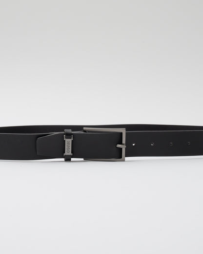 HUGO Gabriel Mens Buffalo-Leather Belt with Logo Keeper and Polished Hardware - Black 002 - CHO - Designer Mens Belts