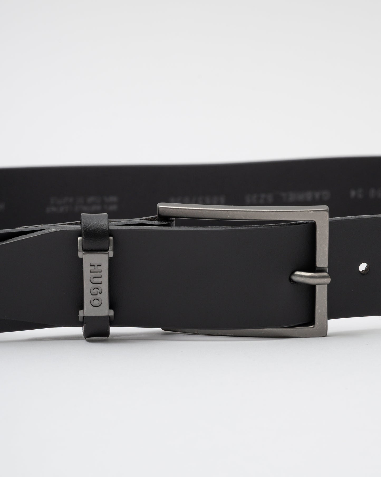 HUGO Gabriel Mens Buffalo-Leather Belt with Logo Keeper and Polished Hardware - Black 002 - CHO - Designer Mens Belts