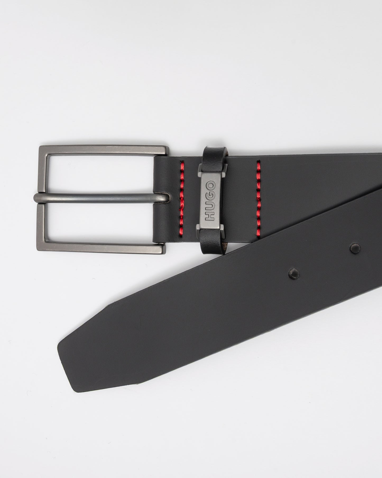 HUGO Gabriel Mens Buffalo-Leather Belt with Logo Keeper and Polished Hardware - Black 002 - CHO - Designer Mens Belts