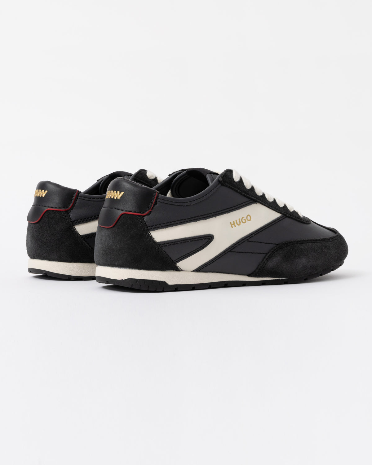 Back of the HUGO Lytton Mens Suede-Panelled Trainers with a Retro Silhouette - Black 001