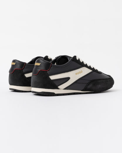 Back of the HUGO Lytton Mens Suede-Panelled Trainers with a Retro Silhouette - Black 001