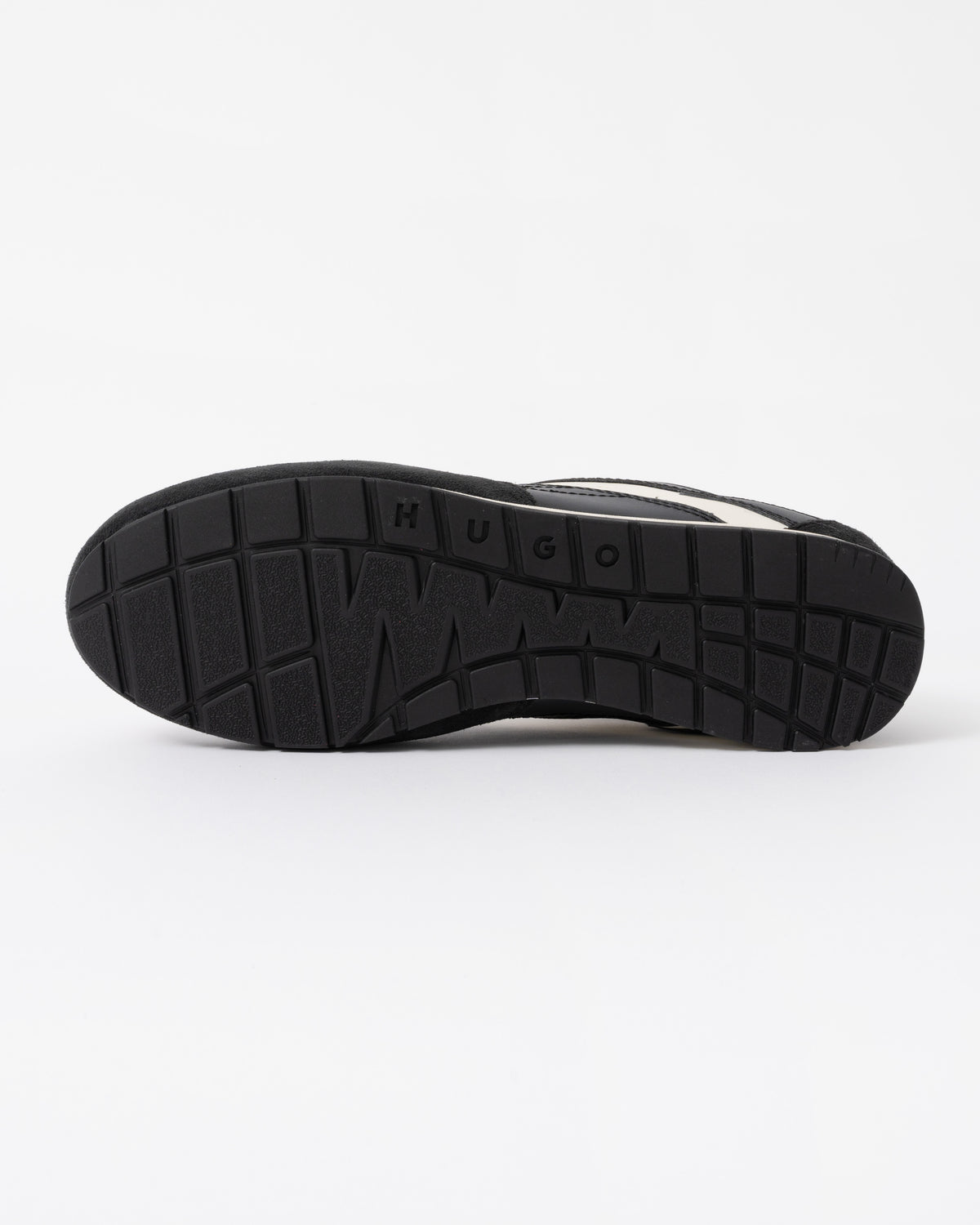 Sole of the HUGO Lytton Mens Suede-Panelled Trainers with a Retro Silhouette - Black 001