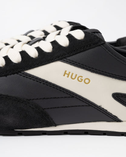 HUGO logo on the HUGO Lytton Mens Suede-Panelled Trainers with a Retro Silhouette - Black 001