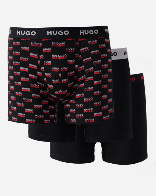 studio shot of HUGO Mens Three-Pack of Boxer Briefs in Stretch Cotton in Open Miscellaneous 998 colours