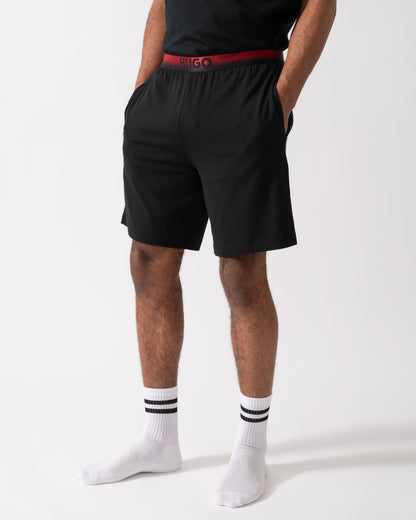 Model wearing HUGO Ray Mens Pyjama Shorts in Black