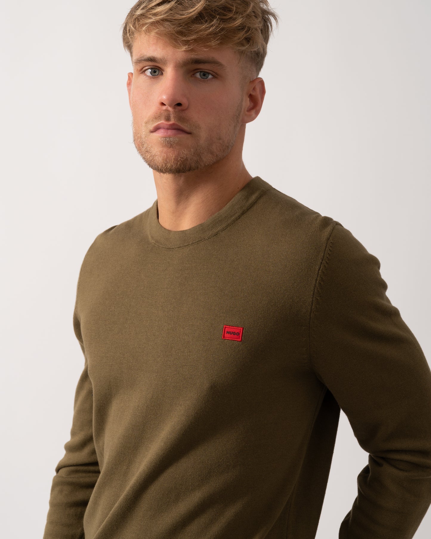 HUGO San Cassius Mens Crew Neck Sweater - Open Green 355