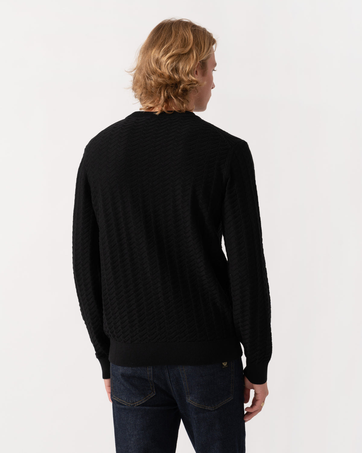 Back of the HUGO Simond Mens Crew Neck Jumper - Black 001