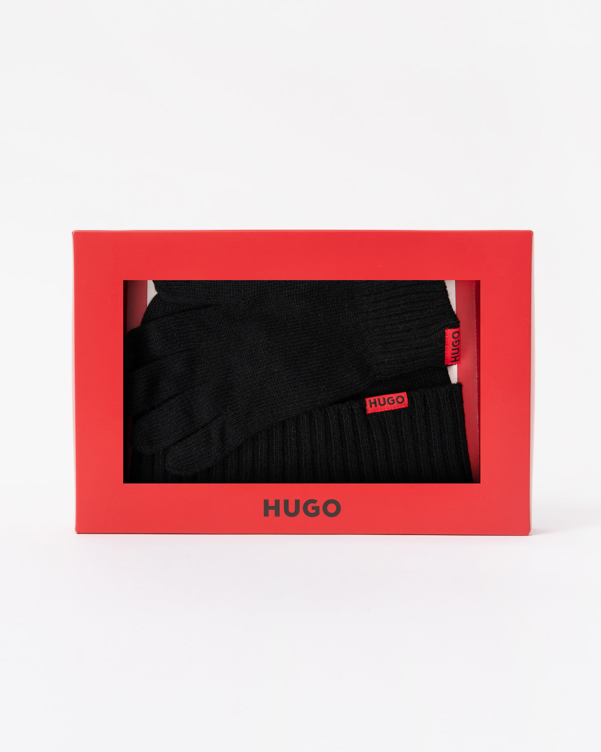 Boxed set of the HUGO Xanti Mens Beanie and Gloves Gift Set - Black 001