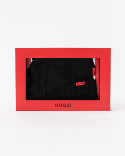 Boxed set of the HUGO Xanti Mens Beanie and Gloves Gift Set - Black 001