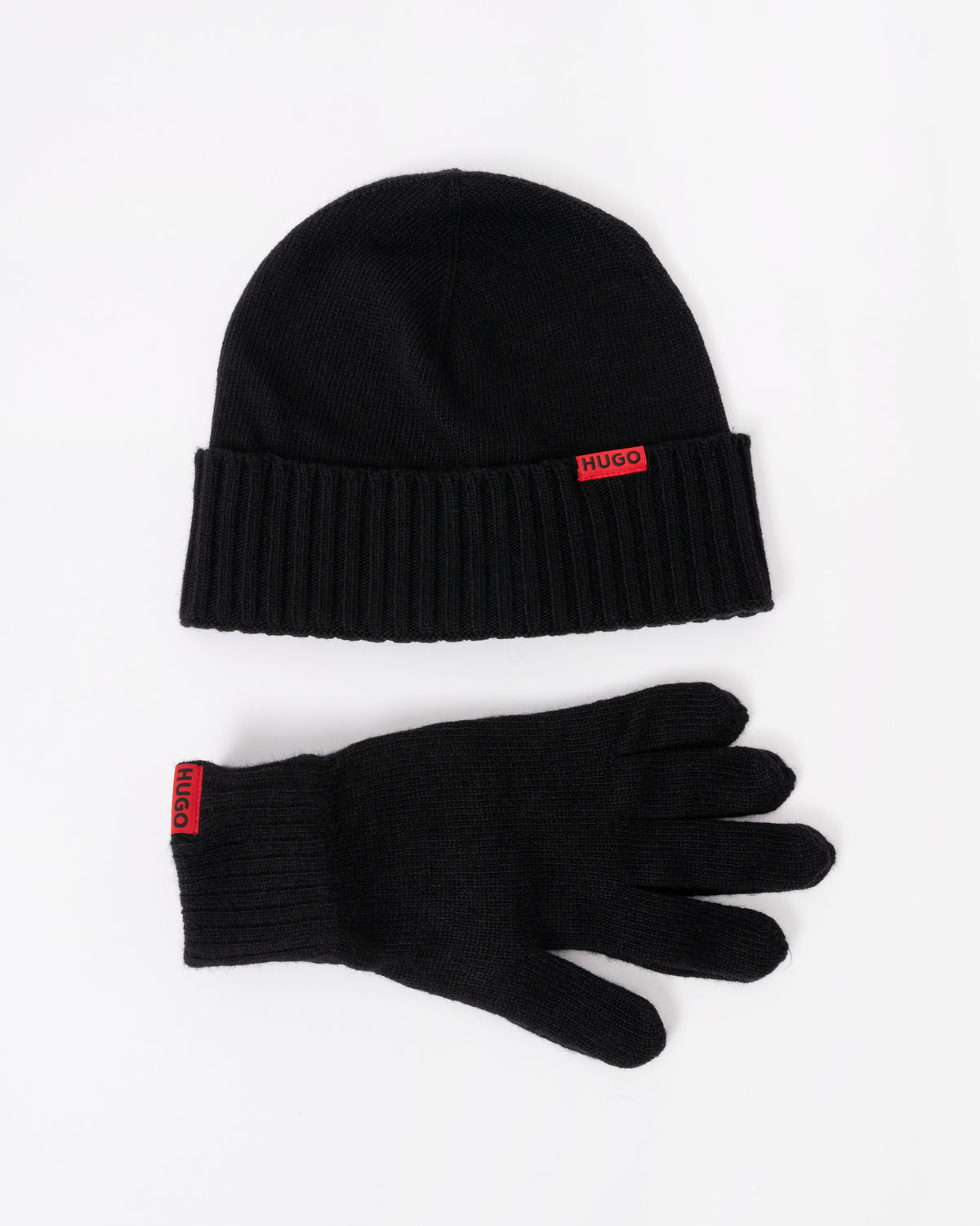 Both items in the HUGO Xanti Mens Beanie and Gloves Gift Set - Black 001