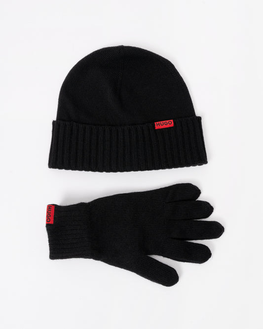 Both items in the HUGO Xanti Mens Beanie and Gloves Gift Set - Black 001
