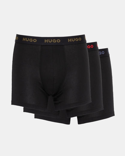 HUGO Mens 3 Pack Boxer Briefs With Logo Waistbands - Black 006 3 pack