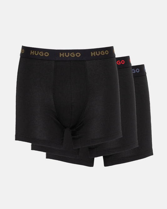 HUGO Mens 3 Pack Boxer Briefs With Logo Waistbands - Black 006 3 pack