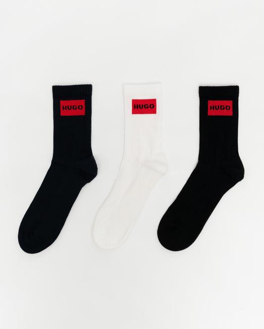 HUGO 3-Pack Quarter Length Combed Cotton Ribbed Socks pack shot