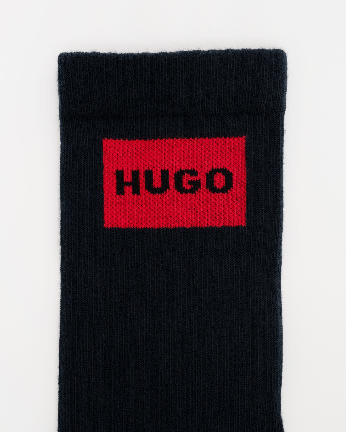 HUGO 3-Pack Quarter Length Combed Cotton Ribbed Socks close up navy