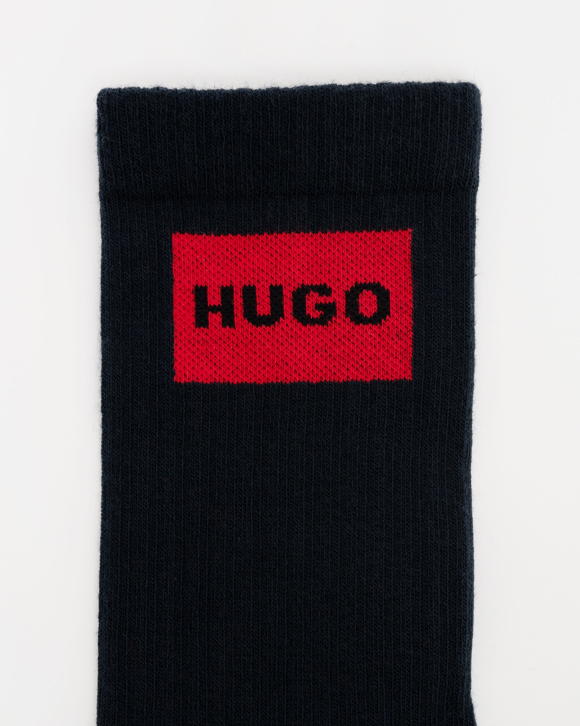 HUGO 3-Pack Quarter Length Combed Cotton Ribbed Socks close up navy