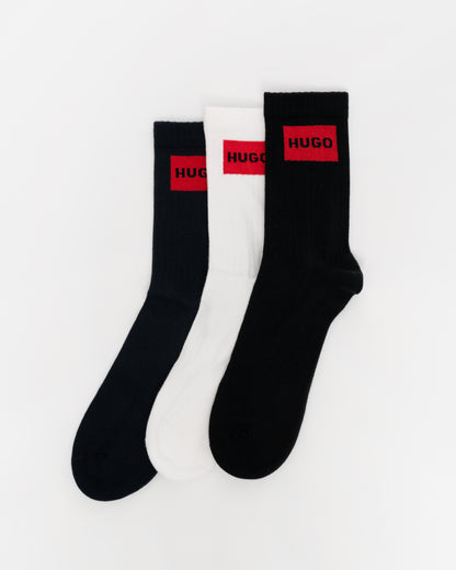 HUGO 3-Pack Quarter Length Combed Cotton Ribbed Socks pack shot 2