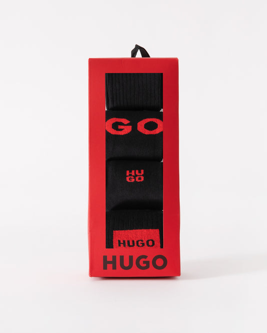 HUGO Mens 4-Pack RS Rib Sock Gift Set in Black 001