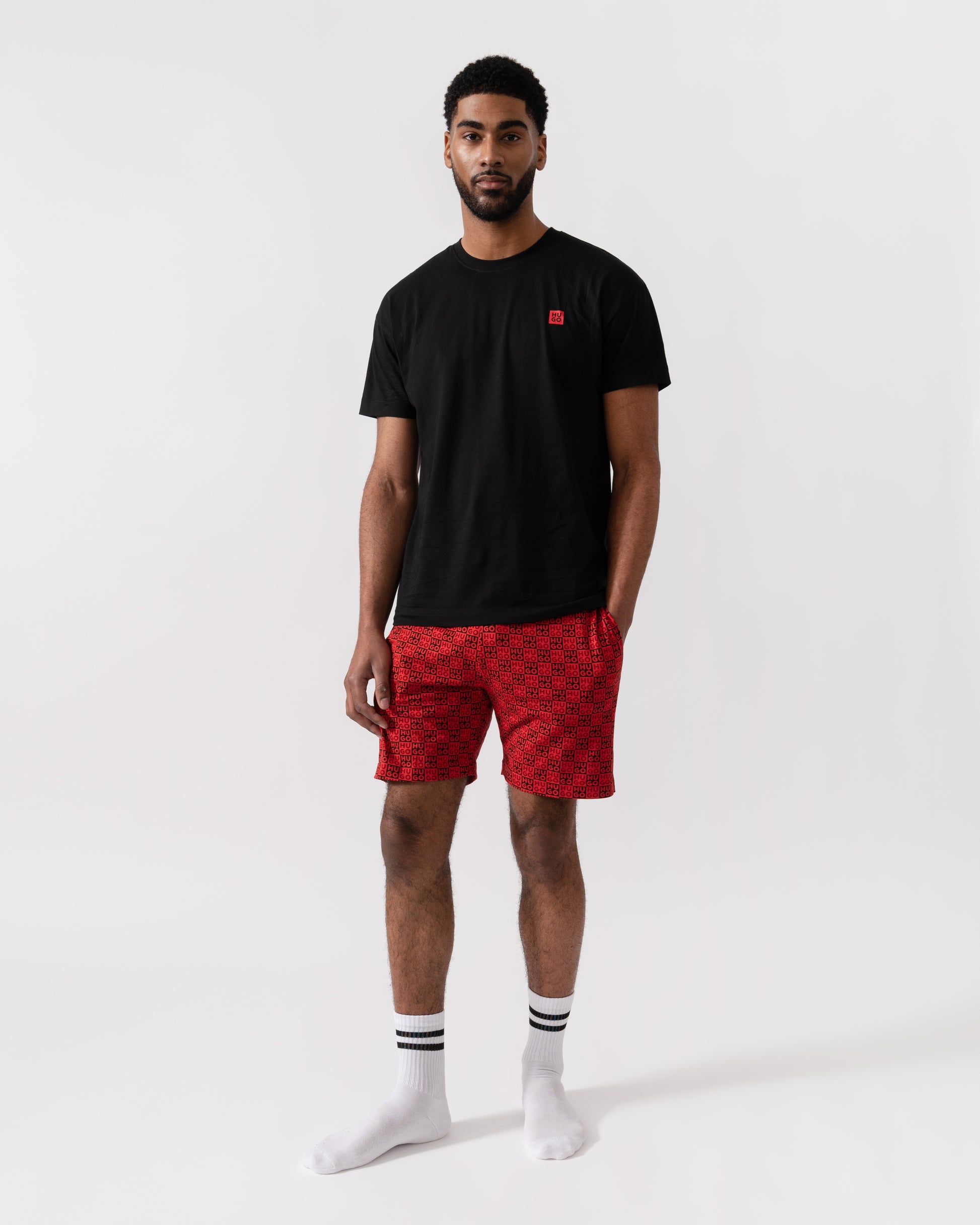 HUGO Aaron Mens Short Pyjama Set - Open Red 640 - CHO - Designer Mens Pyjamas