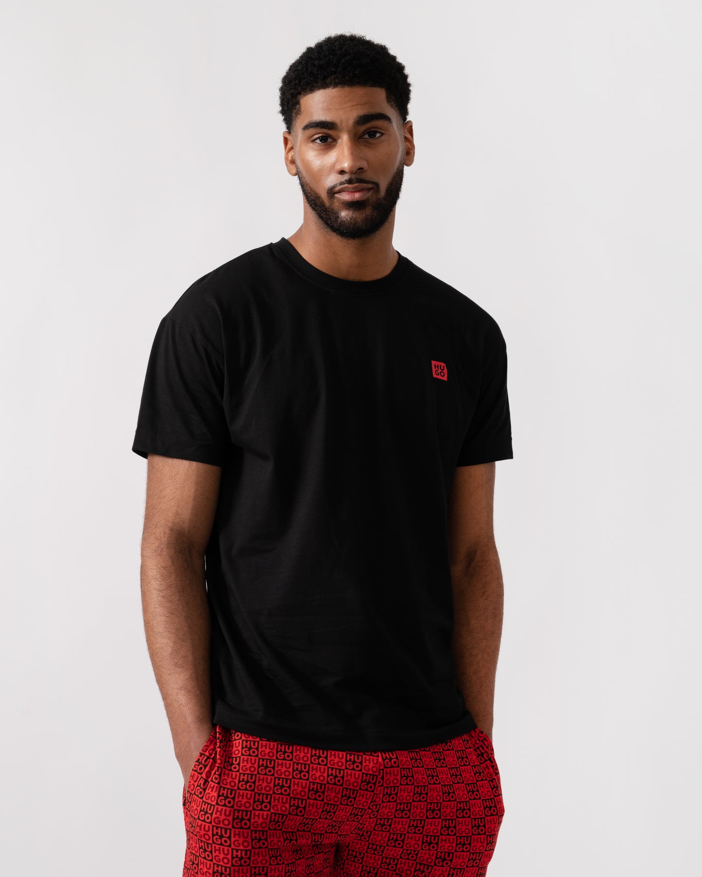 HUGO Aaron Mens Short Pyjama Set - Open Red 640 - CHO - Designer Mens Pyjamas