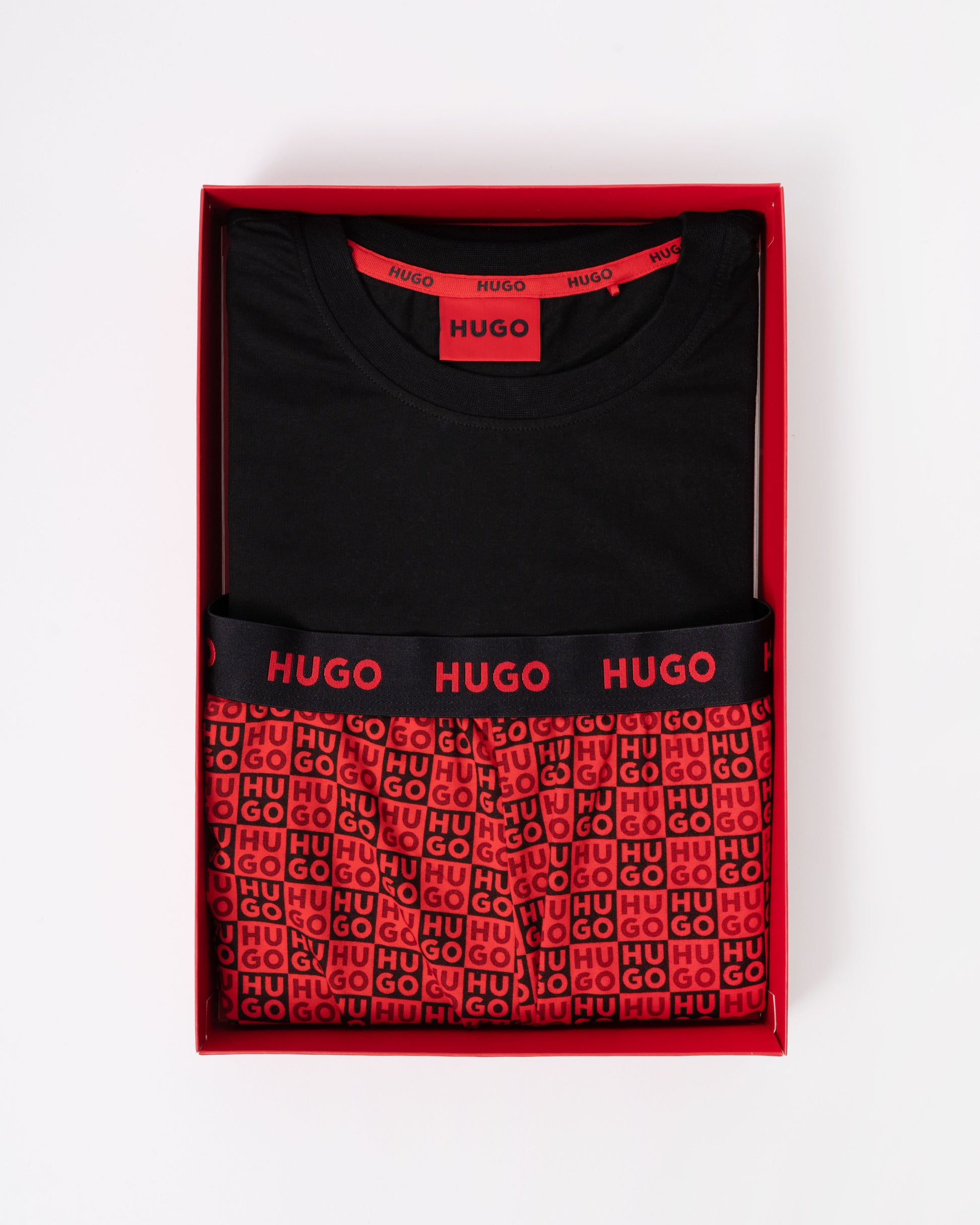 HUGO Aaron Mens Short Pyjama Set - Open Red 640 - CHO - Designer Mens Pyjamas